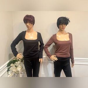 NWT Charlotte rouse Square Neck Long Sleeve Tops - Black and Brown